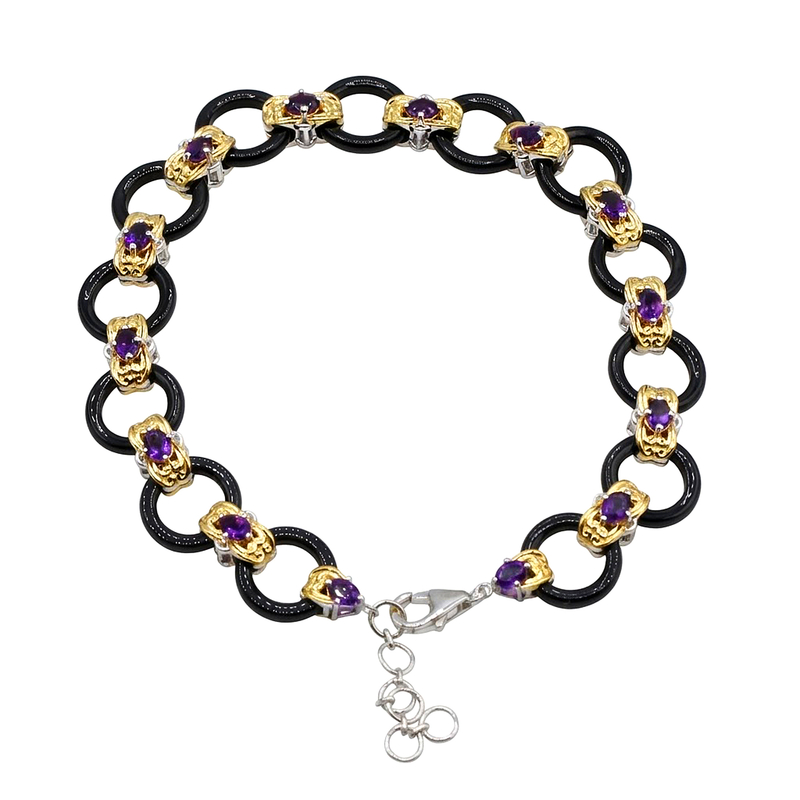 Schwarzer Onyx-Silberarmband (Gems en Vogue) Unkategorisiert online kaufen